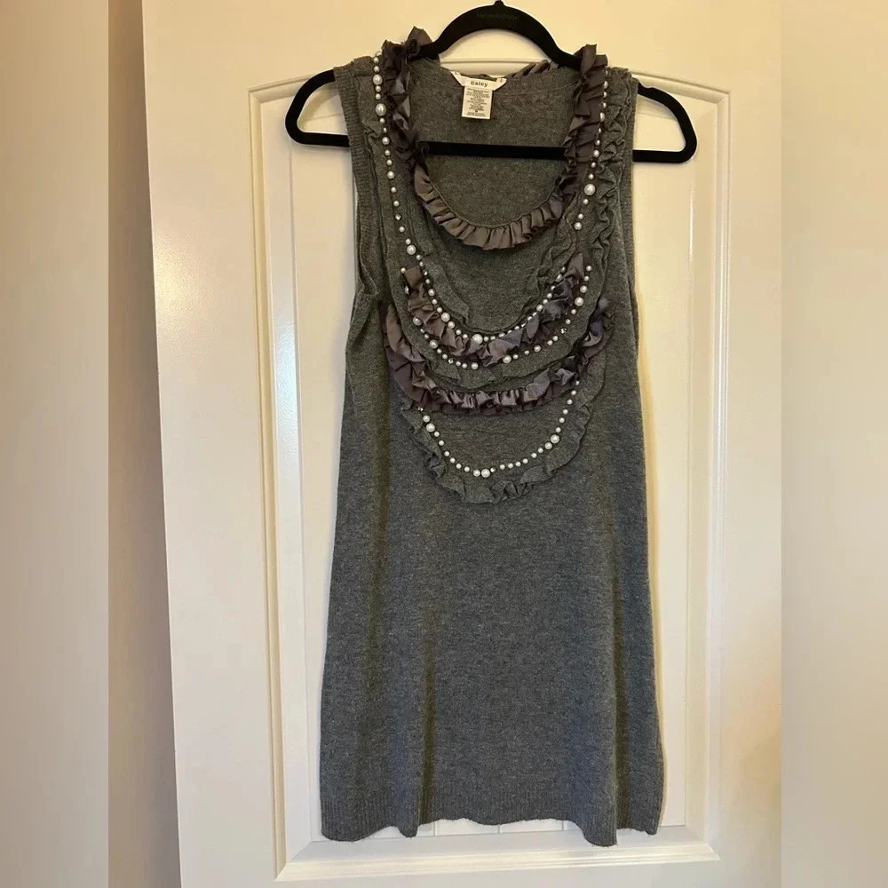 Esley Sleeveless Sweater. Bling. Satin. Pearls. Major Maximalism.